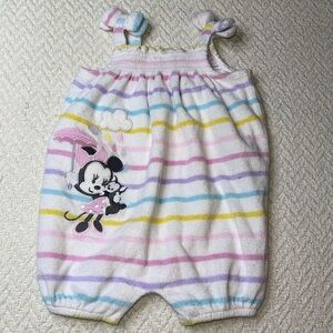 9-12m Disney Striped terry cloth pastel Baby Romper with OG Minnie Mouse Design
